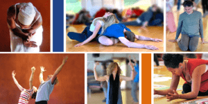 montage of people dancing at Esalen workshops and Mountain Home Studio